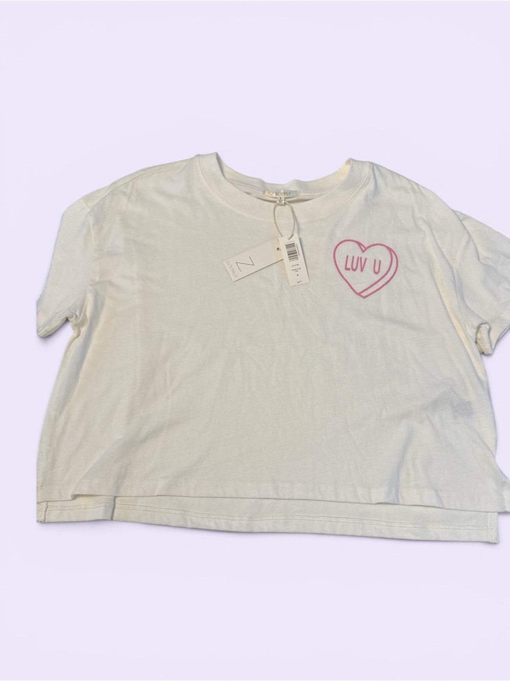 NWT Z Supply White Crop Tee with Pink 'LUV U' Heart Graphic
